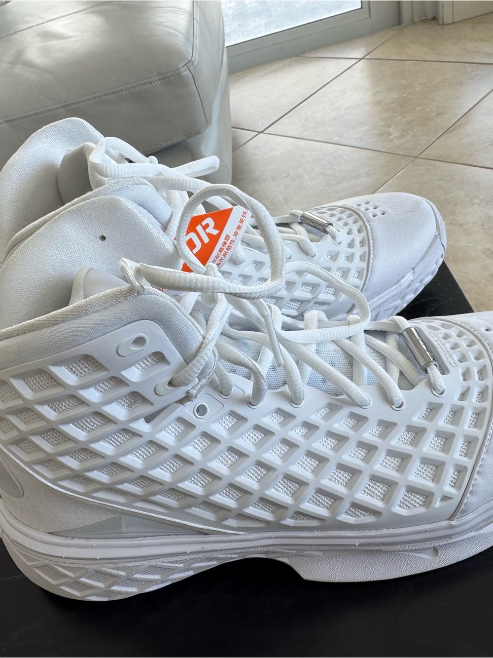 Kids White High-Top Mesh-Overlay Sneakers